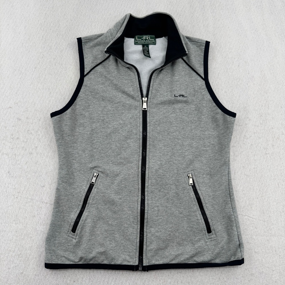 Lauren Ralph Lauren Active Womens M Gray Full Zip Golf Vest Heathered Athleisure
